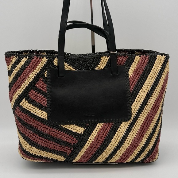Ulla Johnson Lali Large Striped Raffia Tote Bag Black Tan - Picture 2 of 15